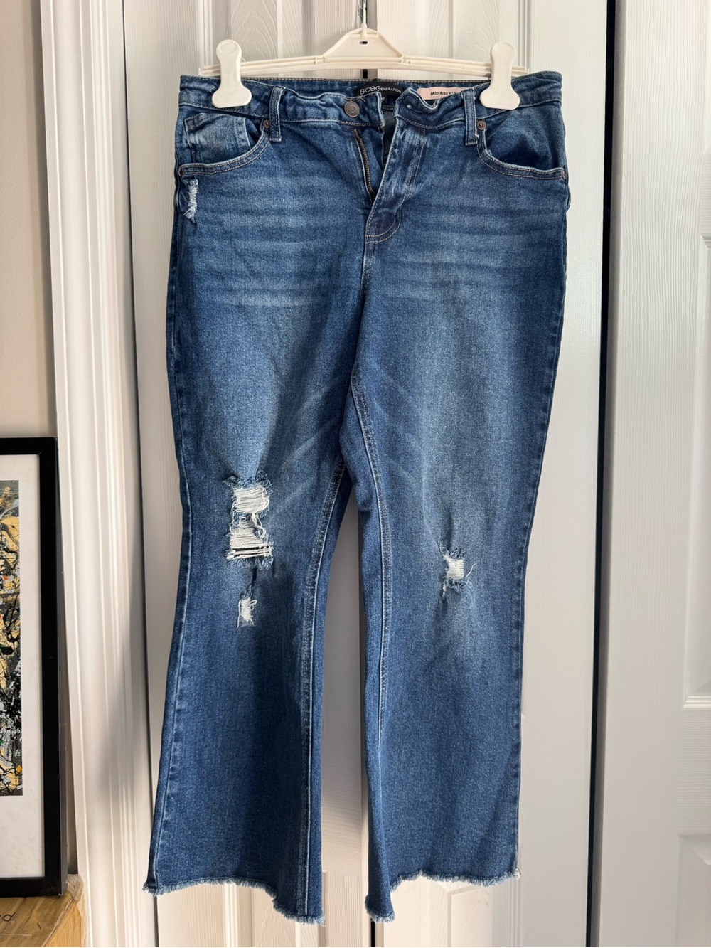 BCBGeneration Blue Distressed Wide-Leg Jeans